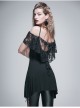 Black Off-Shoulder Lace Tassel Back Over Hip Gothic T-Shirt