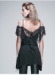 Black Off-Shoulder Lace Tassel Back Over Hip Gothic T-Shirt