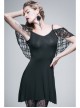 Black Off-Shoulder Lace Tassel Back Over Hip Gothic T-Shirt