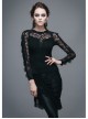 Positioning Pattern Lace Eyelash Lace Long Sleeve Chest Lace-Up Black Gothic T-Shirt