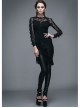 Positioning Pattern Lace Eyelash Lace Long Sleeve Chest Lace-Up Black Gothic T-Shirt
