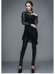 Positioning Pattern Lace Eyelash Lace Long Sleeve Chest Lace-Up Black Gothic T-Shirt