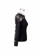 Positioning Pattern Lace Eyelash Lace Long Sleeve Chest Lace-Up Black Gothic T-Shirt