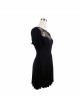 Black Gothic Patterned Lace V-Shaped Back Lace-Up Over Hip Short-Sleeve T-Shirt