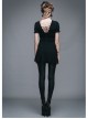 Black Gothic Patterned Lace V-Shaped Back Lace-Up Over Hip Short-Sleeve T-Shirt