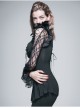Rose Pattern Lace Small Flared Sleeves Shoulder Feather Back V-Shaped Lace-Up Black Gothic T-Shirt