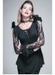 Rose Pattern Lace Small Flared Sleeves Shoulder Feather Back V-Shaped Lace-Up Black Gothic T-Shirt