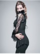 Rose Pattern Lace Small Flared Sleeves Shoulder Feather Back V-Shaped Lace-Up Black Gothic T-Shirt