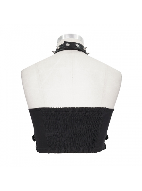 Chest Skull Nail Rivet Choker Side Leather Loop Black Punk Mini Strapless Vest