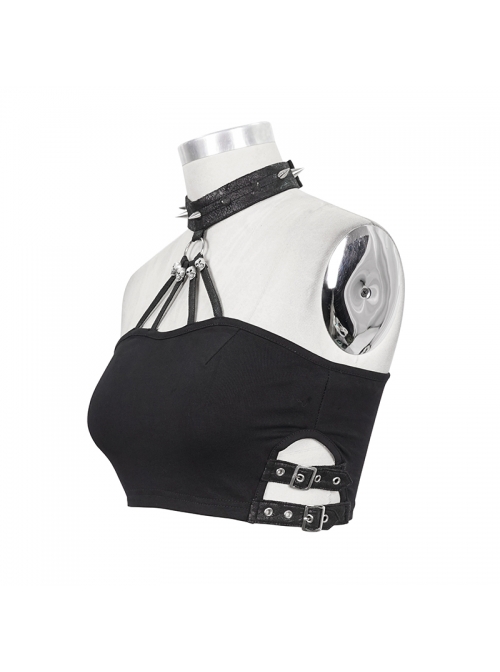Chest Skull Nail Rivet Choker Side Leather Loop Black Punk Mini Strapless Vest