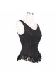Jacquard Knit V-Neck Lace Flounces Hem Black Tight Gothic Vest