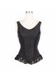 Jacquard Knit V-Neck Lace Flounces Hem Black Tight Gothic Vest