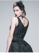 Jacquard Knit V-Neck Lace Flounces Hem Black Tight Gothic Vest