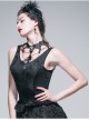 Jacquard Knit V-Neck Lace Flounces Hem Black Tight Gothic Vest