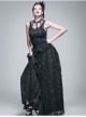 Jacquard Knit V-Neck Lace Flounces Hem Black Tight Gothic Vest
