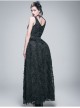Jacquard Knit V-Neck Lace Flounces Hem Black Tight Gothic Vest