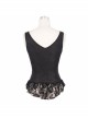 Jacquard Knit V-Neck Lace Flounces Hem Black Tight Gothic Vest