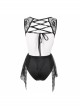 Lace Stitching Back Cross-Strap Lace-Up Black Gothic One-Piece Swimsuit