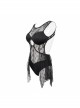 Lace Stitching Back Cross-Strap Lace-Up Black Gothic One-Piece Swimsuit