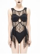 Lace Stitching Back Cross-Strap Lace-Up Black Gothic One-Piece Swimsuit