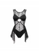 Lace Stitching Back Cross-Strap Lace-Up Black Gothic One-Piece Swimsuit