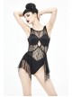Lace Stitching Back Cross-Strap Lace-Up Black Gothic One-Piece Swimsuit