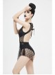 Lace Stitching Back Cross-Strap Lace-Up Black Gothic One-Piece Swimsuit