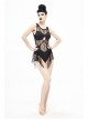 Lace Stitching Back Cross-Strap Lace-Up Black Gothic One-Piece Swimsuit