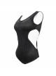 Printed Circuit Board Backless Side Waist Hollow Black Punk One-Piece Swimsuit