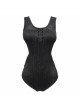 Printed Circuit Board Backless Side Waist Hollow Black Punk One-Piece Swimsuit