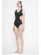 Printed Circuit Board Backless Side Waist Hollow Black Punk One-Piece Swimsuit