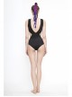 Printed Circuit Board Backless Side Waist Hollow Black Punk One-Piece Swimsuit