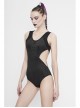 Printed Circuit Board Backless Side Waist Hollow Black Punk One-Piece Swimsuit