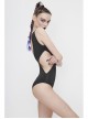 Printed Circuit Board Backless Side Waist Hollow Black Punk One-Piece Swimsuit