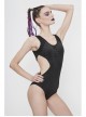 Printed Circuit Board Backless Side Waist Hollow Black Punk One-Piece Swimsuit