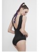 Printed Circuit Board Backless Side Waist Hollow Black Punk One-Piece Swimsuit