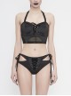 Chest Lace-Up Waist Section Mesh Black Punk Swimsuit Top
