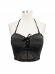 Chest Lace-Up Waist Section Mesh Black Punk Swimsuit Top