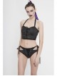 Chest Lace-Up Waist Section Mesh Black Punk Swimsuit Top