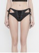 Front Middle Cross-Strap Lace-Up Black Punk Swimsuit Bottoms