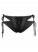 Front Middle Cross-Strap Lace-Up Black Punk Swimsuit Bottoms