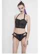 Front Middle Cross-Strap Lace-Up Black Punk Swimsuit Bottoms