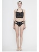 Front Middle Cross-Strap Lace-Up Black Punk Swimsuit Bottoms