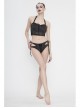 Front Middle Cross-Strap Lace-Up Black Punk Swimsuit Bottoms
