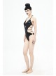 Wave Pattern Back Cross-Strap Elastic Cord Black Punk One-Piece Swimsuit