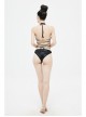 Wave Pattern Back Cross-Strap Elastic Cord Black Punk One-Piece Swimsuit