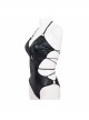Wave Pattern Back Cross-Strap Elastic Cord Black Punk One-Piece Swimsuit