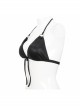 Vertical Lines Shimmer Metal Loop Halter Shoulder Strap Black Punk Bikini