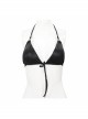 Vertical Lines Shimmer Metal Loop Halter Shoulder Strap Black Punk Bikini