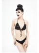 Vertical Lines Shimmer Metal Loop Halter Shoulder Strap Black Punk Bikini